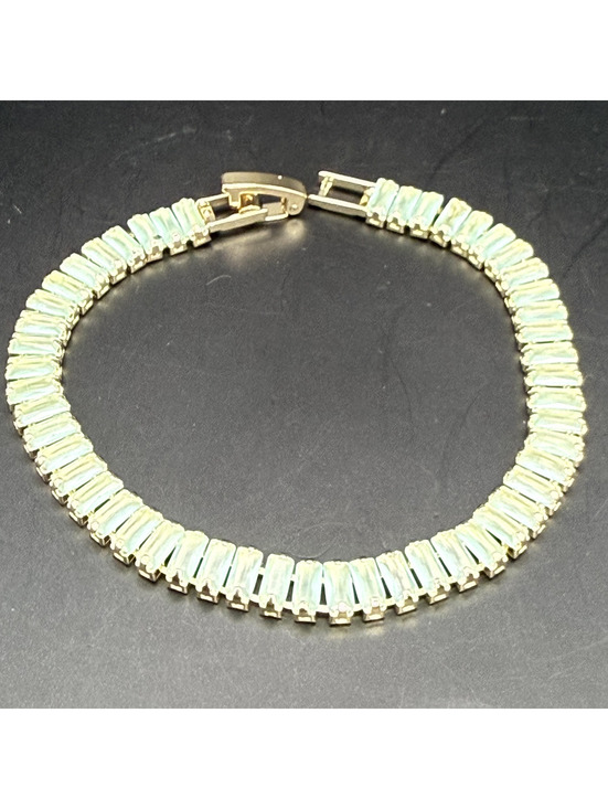 Jewelry - candy+clover green ghost milky baguette gold tone tennis bracelet
